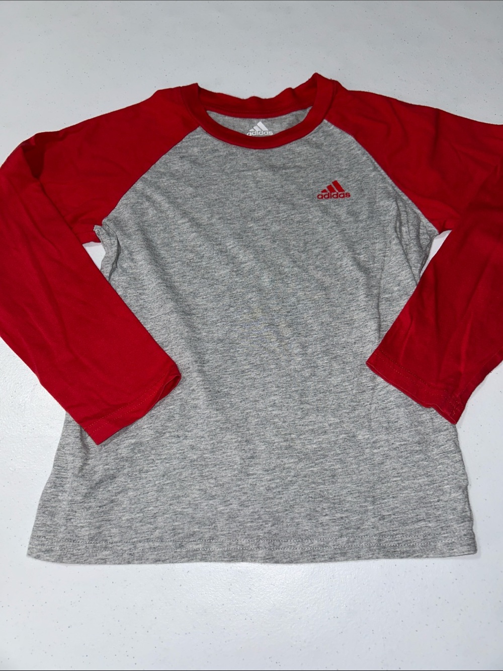 Adidas Boy’s Gray + Red Raglan Style Long Sleeve Shirt Size 6